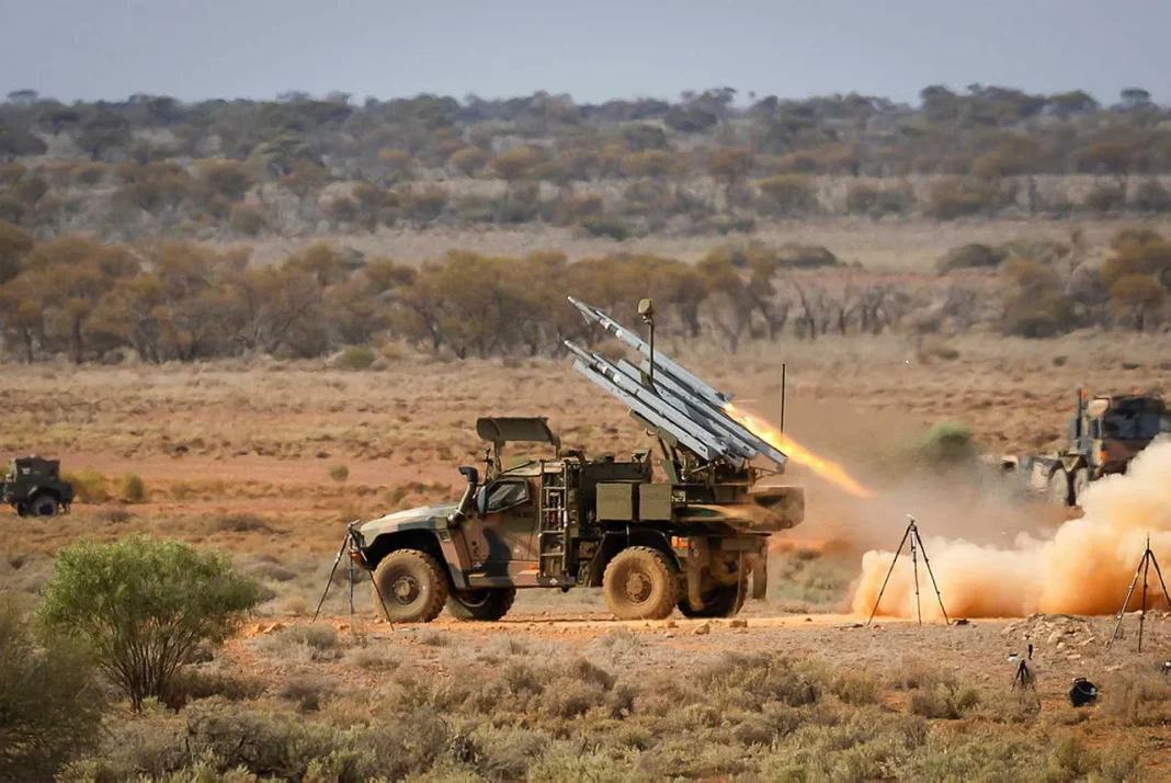 AIM-9 Sidewinder missile launched from Hawkei 4x4 NASAMS air defense armored vehicle
